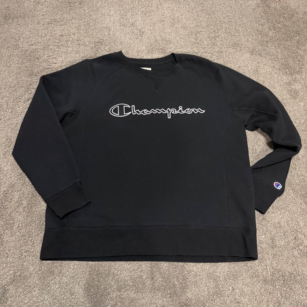 Champion Mens Black Classic Logo Raglan Crewneck Sweatshirt XL‎